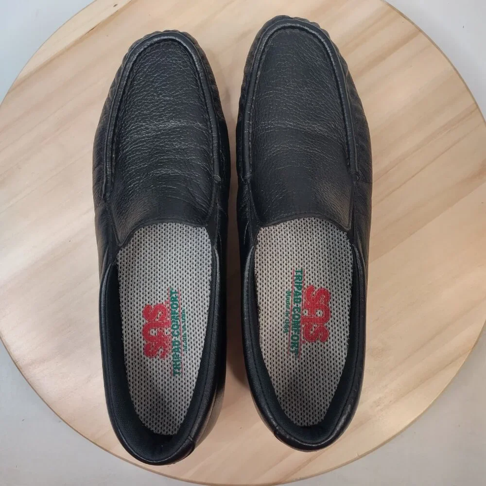 SAS Tripad Comfort Slip-on Black Leather Walking Loafers Shoes Women US 9N